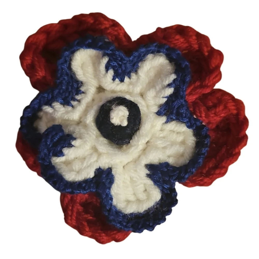 Handmade Red and Blue Crochet Flower Hair Clip Hand Crafted Brooch  Patriotic 4
